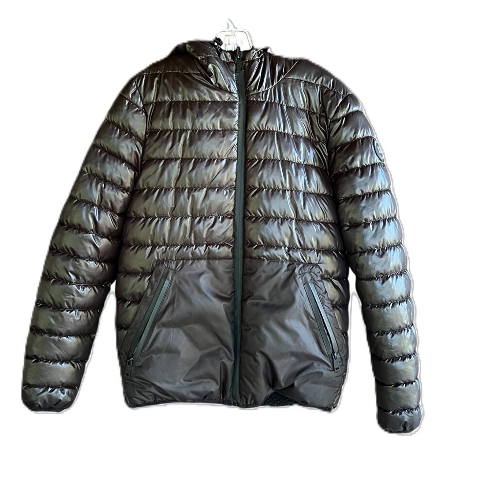 Kenneth Cole New York Black Quilted Fleece-Lined Hooded Puffer Jacket, Size S